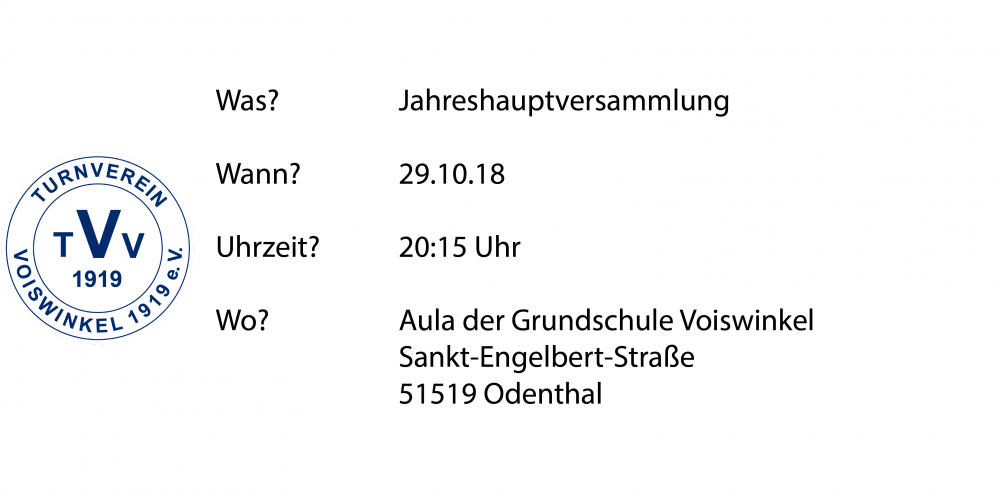 Einladung zur Jahreshauptversammlung am 29.10.2018